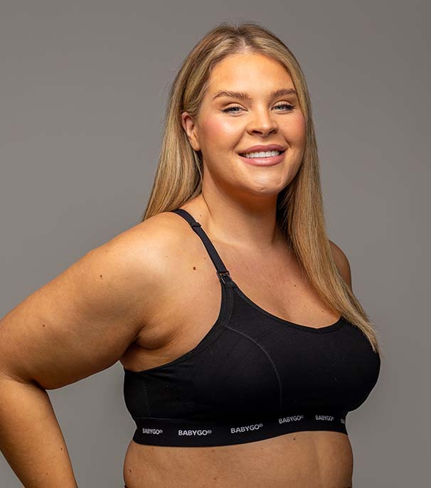 Women in postpartum stage wearing the BABYGO® Pumping Bra