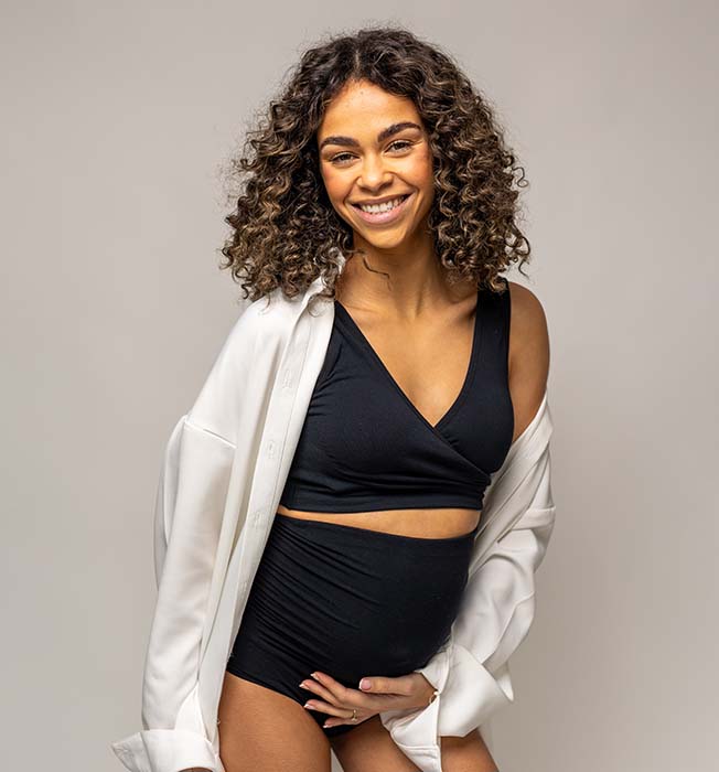 Pregant women smiling wearing BABYGO® Maternity Underwear Set