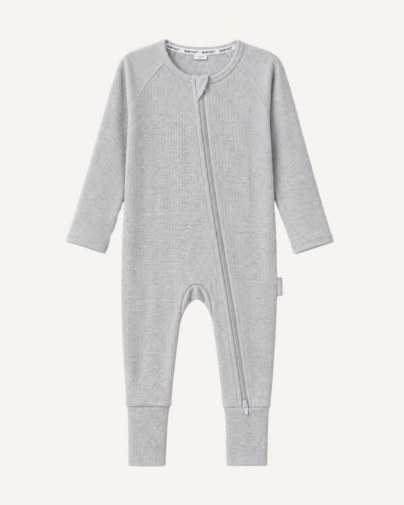 BABYGO® Grey Ribbed Zip Sleepsuit