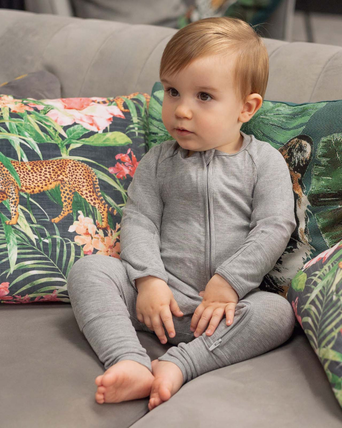 BABYGO® Grey Ribbed Zip Sleepsuit