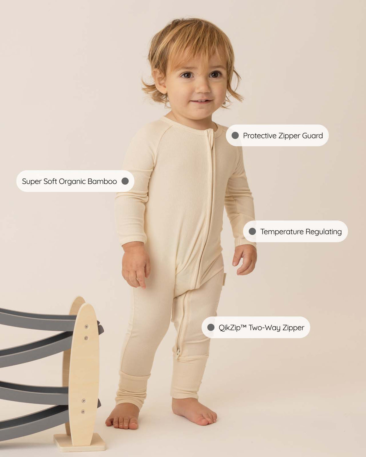 BABYGO® Ivory Ribbed Zip Sleepsuit