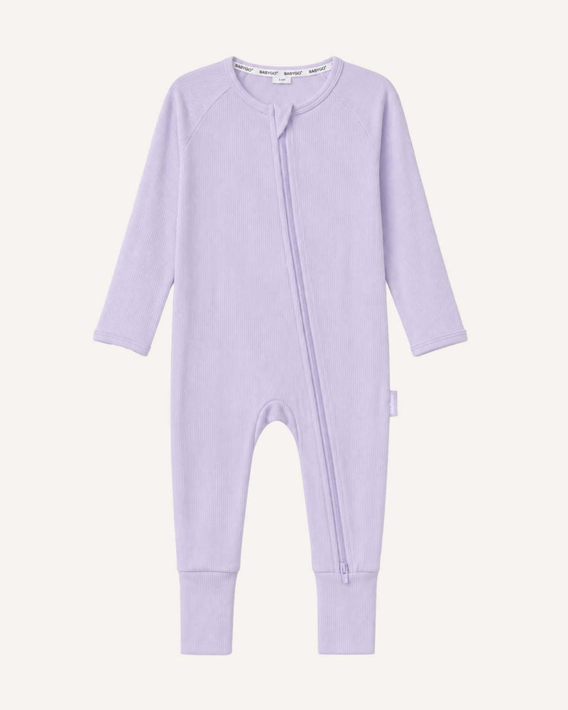 BABYGO® Lilac Ribbed Zip Sleepsuit