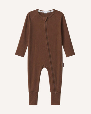 BABYGO® Mocha Ribbed Zip Sleepsuit
