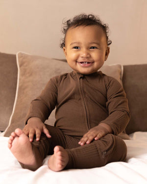 BABYGO® Mocha Ribbed Zip Sleepsuit