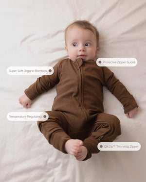 BABYGO® Mocha Ribbed Zip Sleepsuit