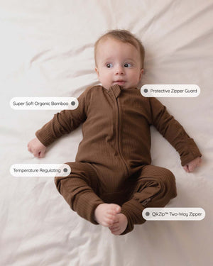 BABYGO® Mocha Ribbed Zip Sleepsuit