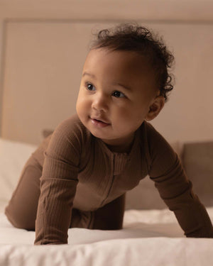 BABYGO® Mocha Ribbed Zip Sleepsuit