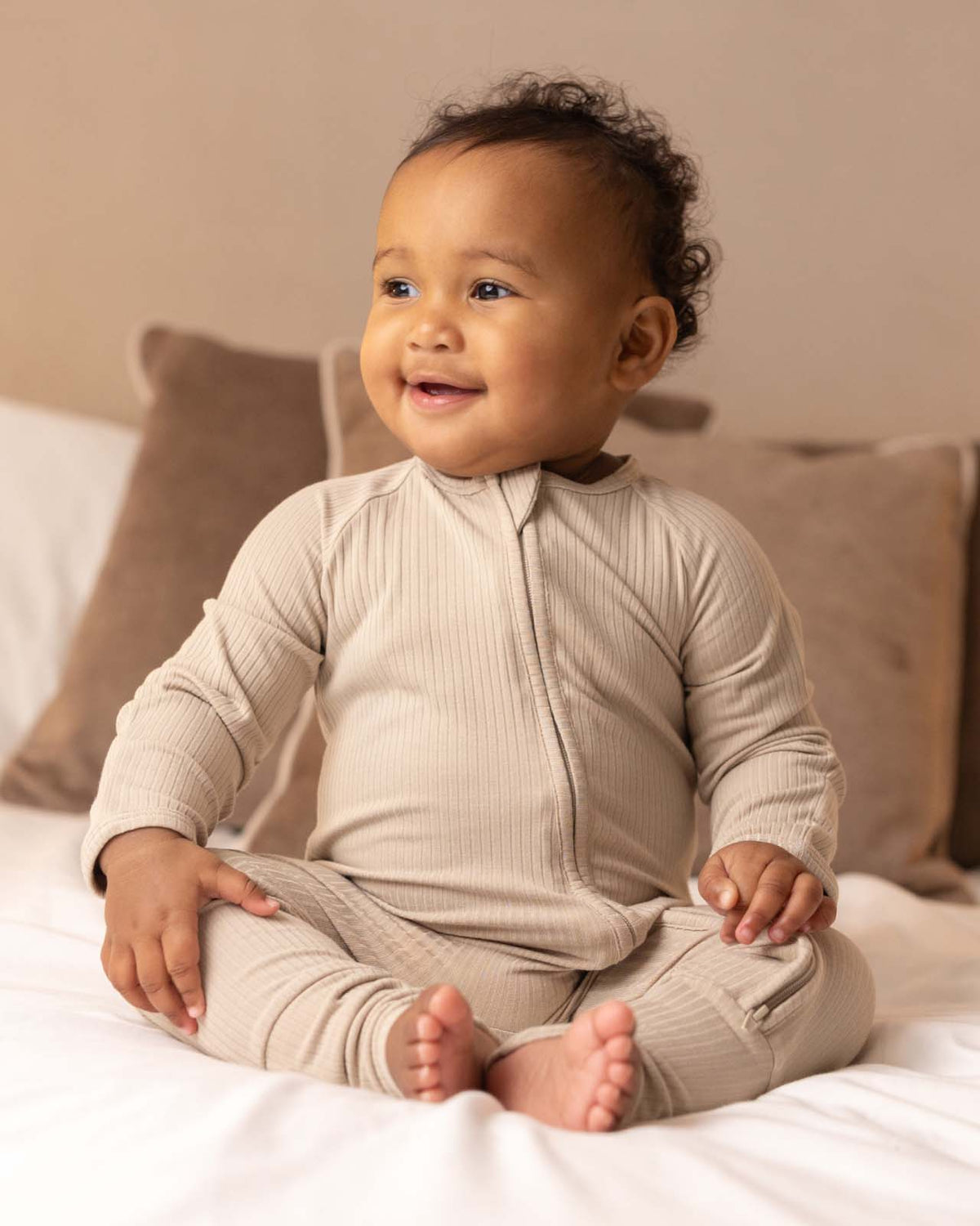 BABYGO® Oatmeal Ribbed Zip Sleepsuit