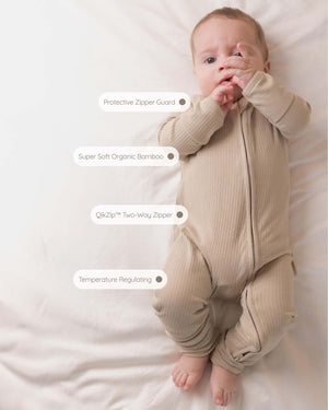 BABYGO® Oatmeal Ribbed Zip Sleepsuit