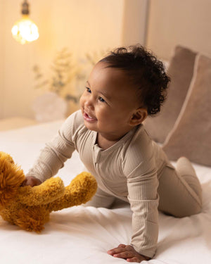 BABYGO® Oatmeal Ribbed Zip Sleepsuit