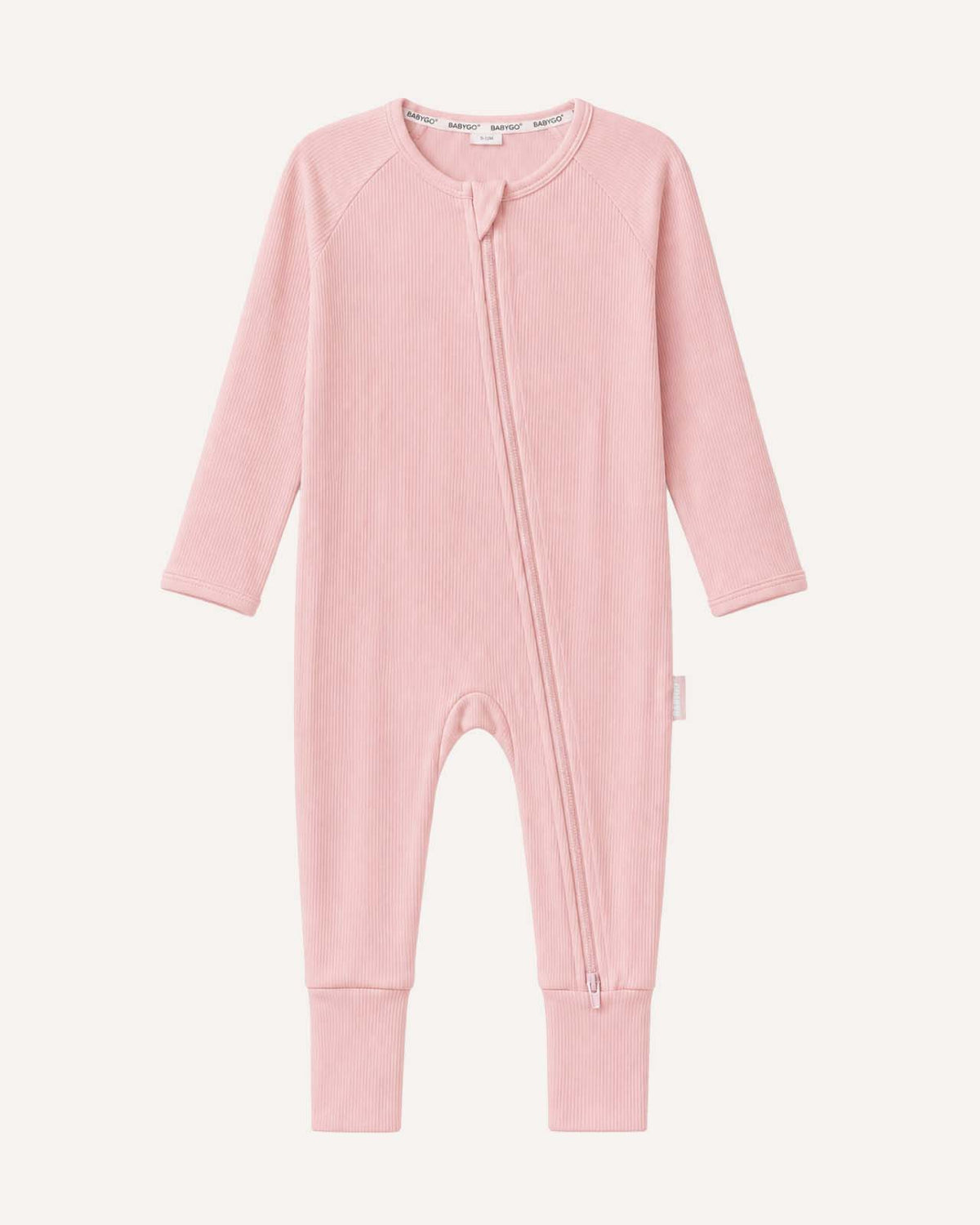 BABYGO® Dusty Pink Ribbed Zip Sleepsuit