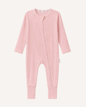 BABYGO® Dusty Pink Ribbed Zip Sleepsuit