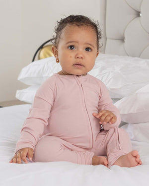 BABYGO® Dusty Pink Ribbed Zip Sleepsuit