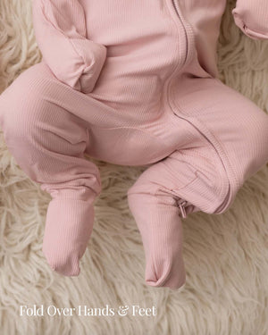 BABYGO® Dusty Pink Ribbed Zip Sleepsuit