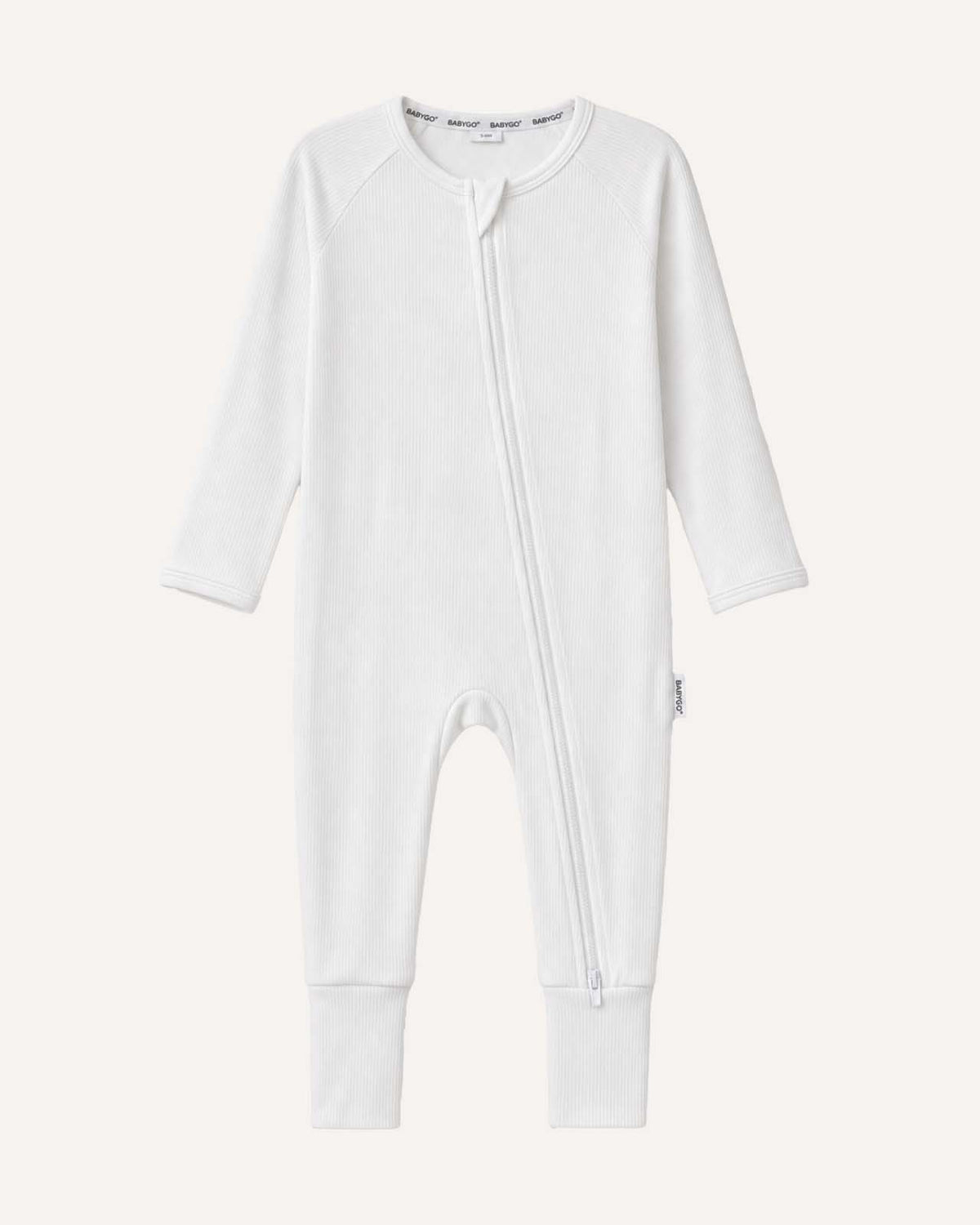 BABYGO® White Ribbed Zip Sleepsuit