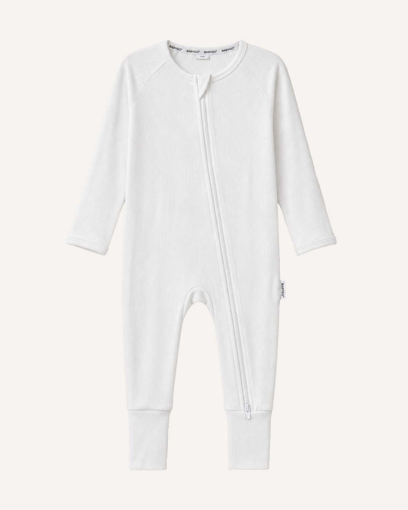 BABYGO® White Ribbed Zip Sleepsuit