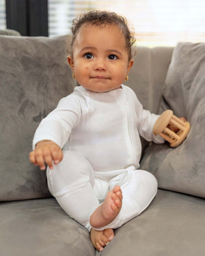 BABYGO® White Ribbed Zip Sleepsuit