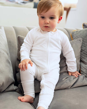 BABYGO® White Ribbed Zip Sleepsuit