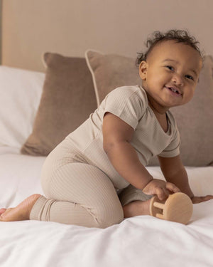 BABYGO® Oatmeal Short Ribbed Bodysuit & Leggings