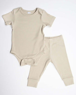 BABYGO® Oatmeal Short Ribbed Bodysuit & Leggings