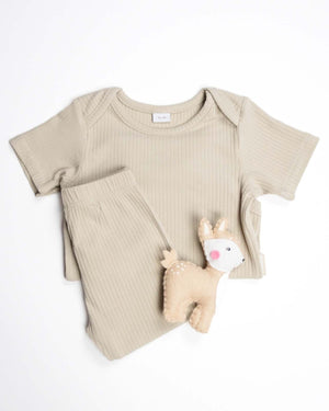 BABYGO® Oatmeal Short Ribbed Bodysuit & Leggings
