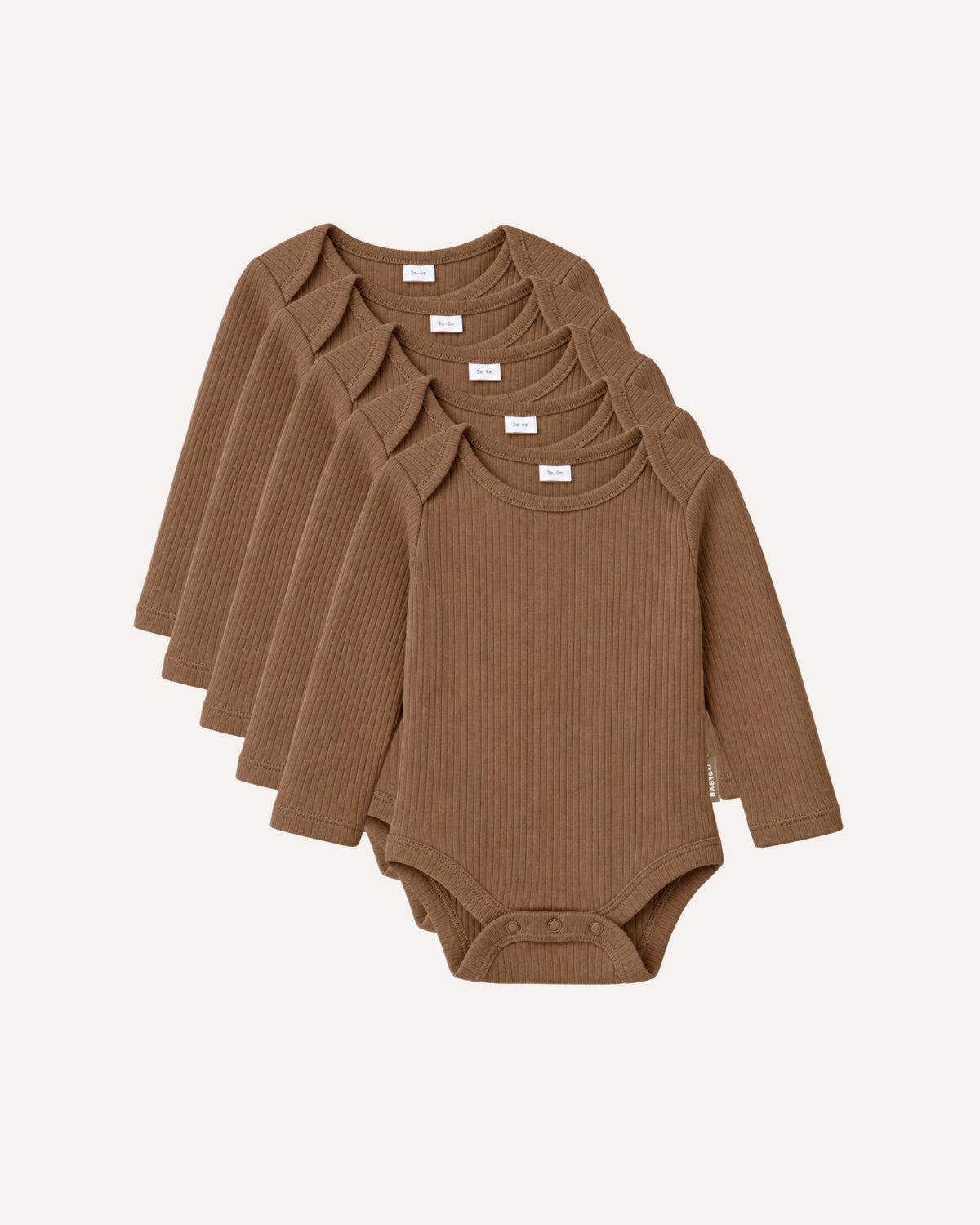 Mocha long sleeve baby bodysuits, 5 pack