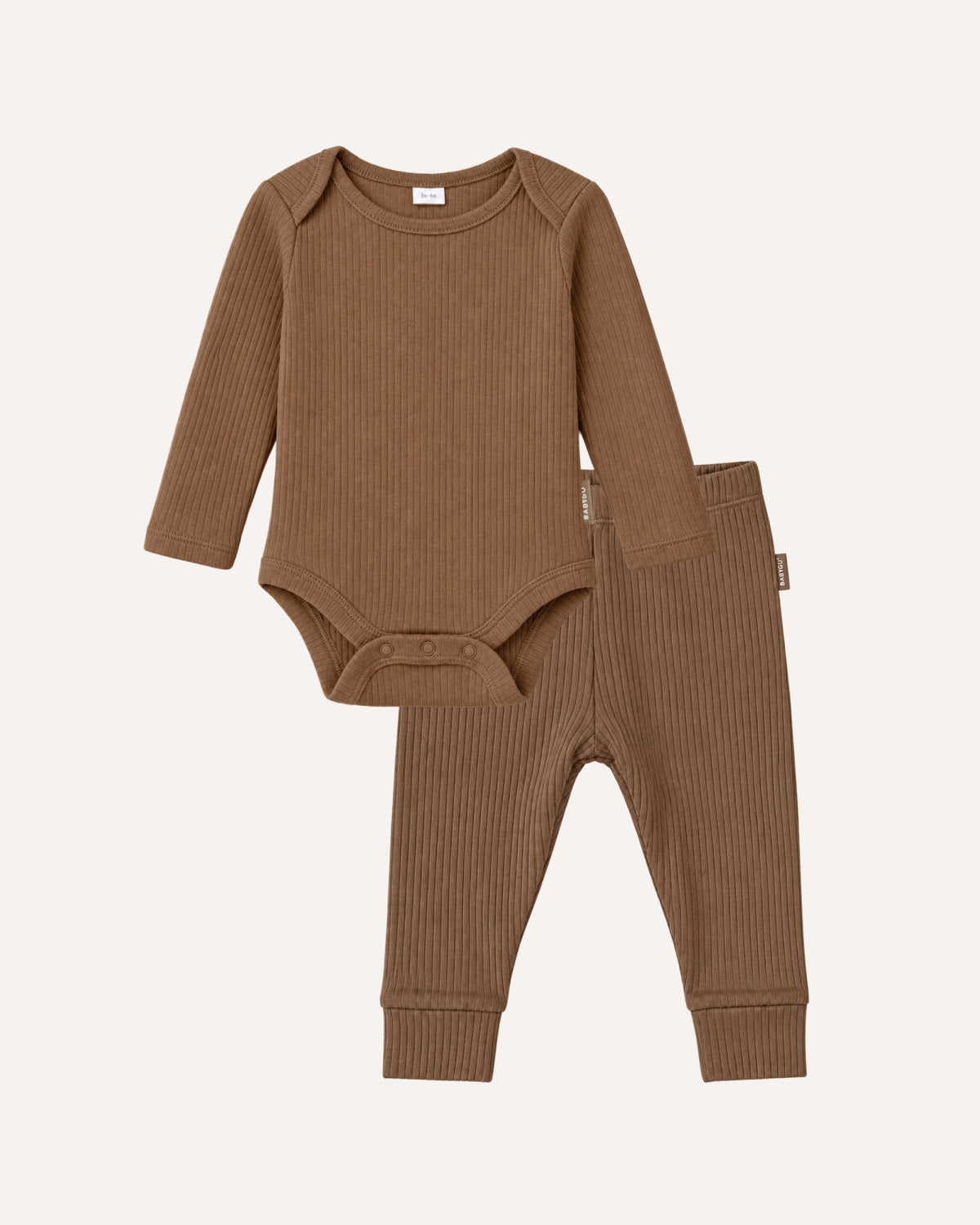 Mocha long sleeve baby bodysuit and ribbed leggings set