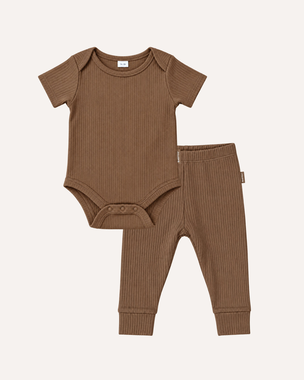 Mocha short sleeve baby bodysuit and ribbed leggings set