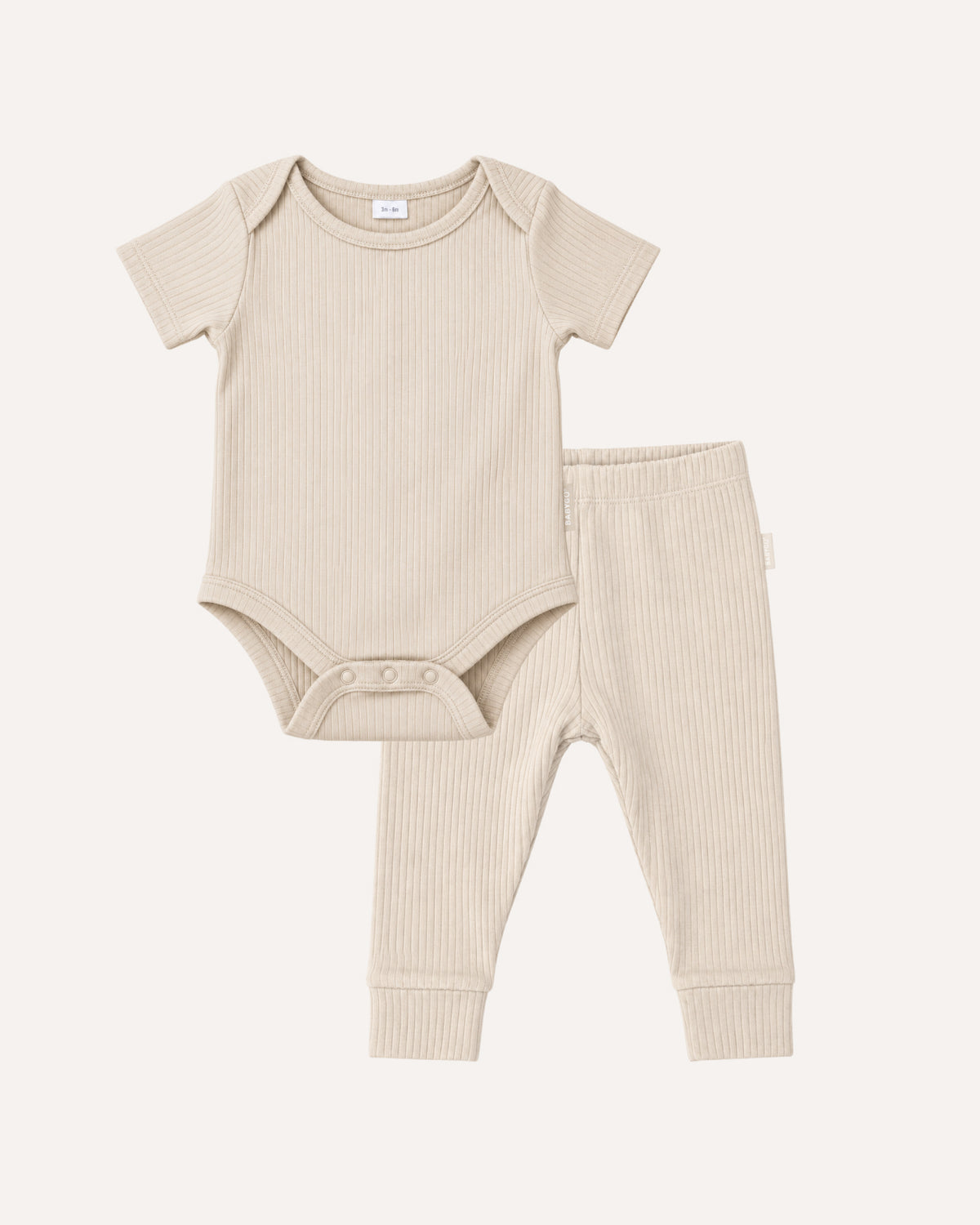 Oatmeal short sleeve baby bodysuit and ribbed leggings set