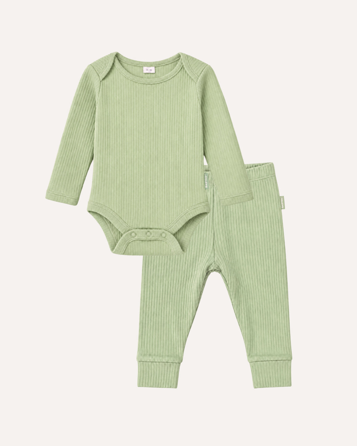 Sage long sleeve baby bodysuit and ribbed leggings set