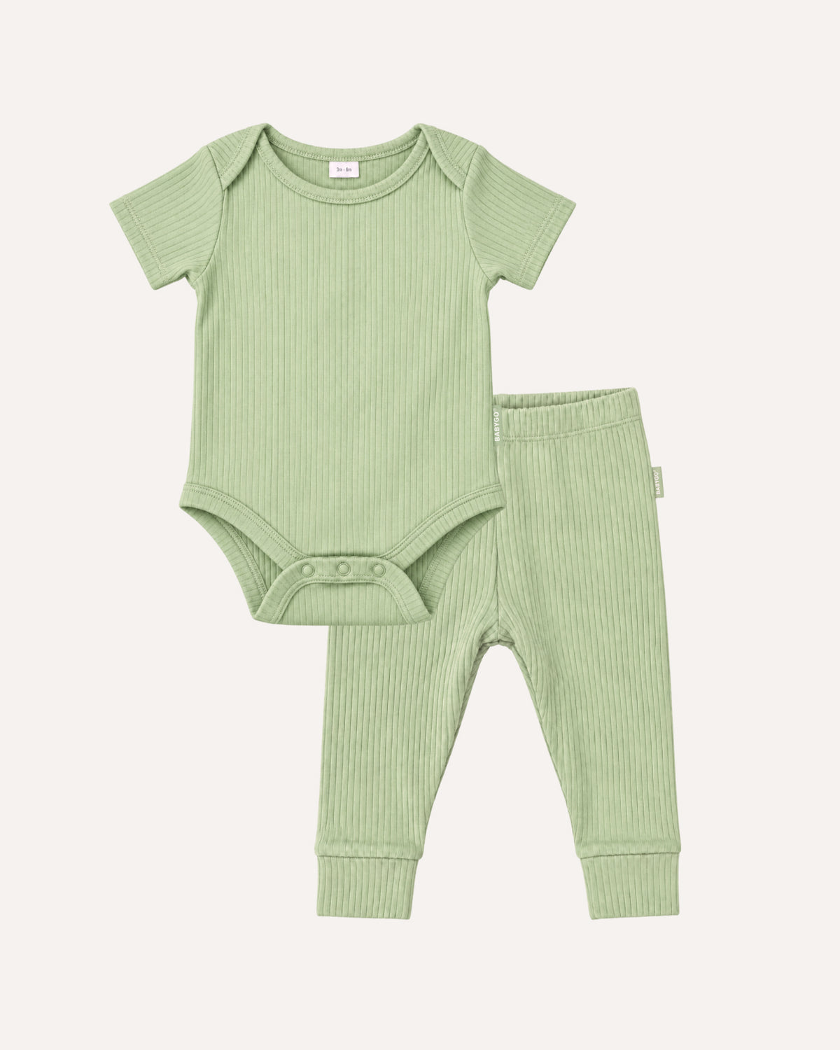 Sage short sleeve baby bodysuit and ribbed leggings set