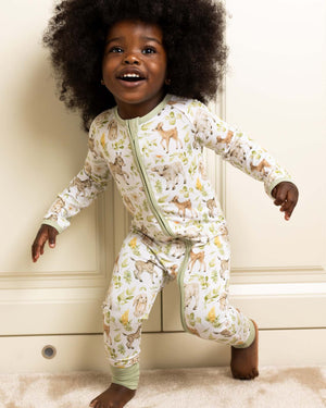 baby wearing farmyard baby grow