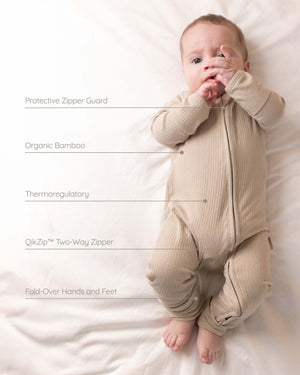 BABYGO® Oatmeal Ribbed Zip Sleepsuit