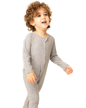 baby wearing grey baby grow