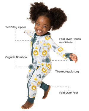 baby wearing lion baby grow