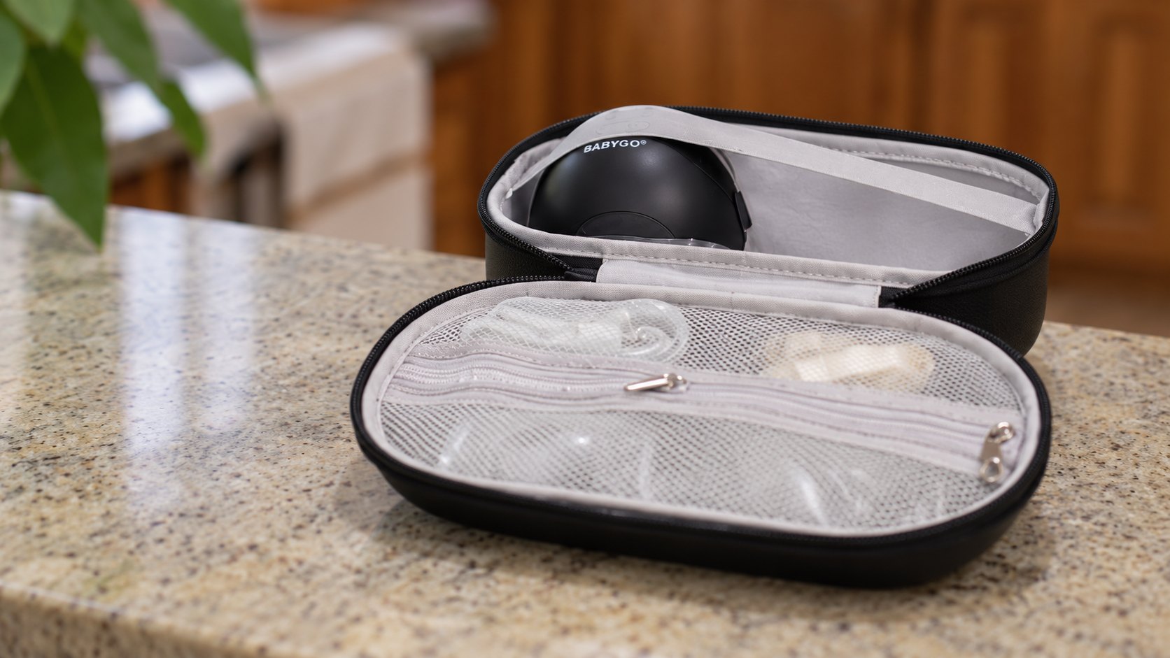 The open Air pump carry case on a kitchen worktop.