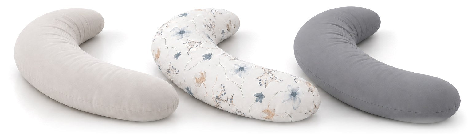 Three Moon pillows in Oatmeal, Nordic Bloom and Grey.